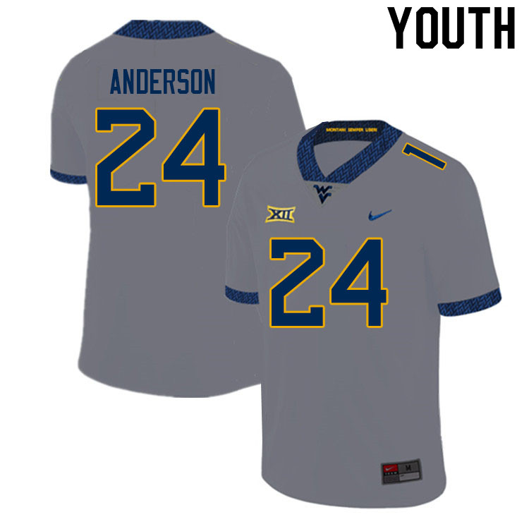 Youth #24 Jaylen Anderson West Virginia Mountaineers College Football Jerseys Sale-Gray